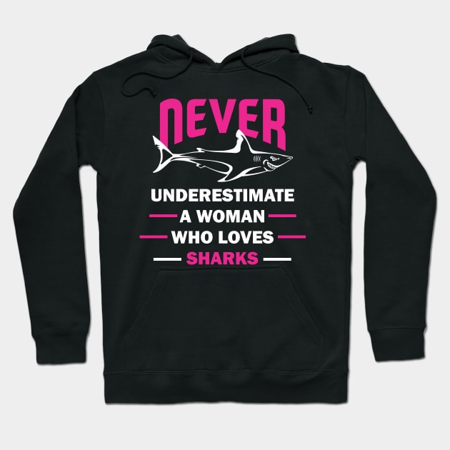 Never Underestimate a Woman Who Loves Sharks Hoodie by imdesign